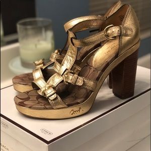 Coach T-strap gold Heels